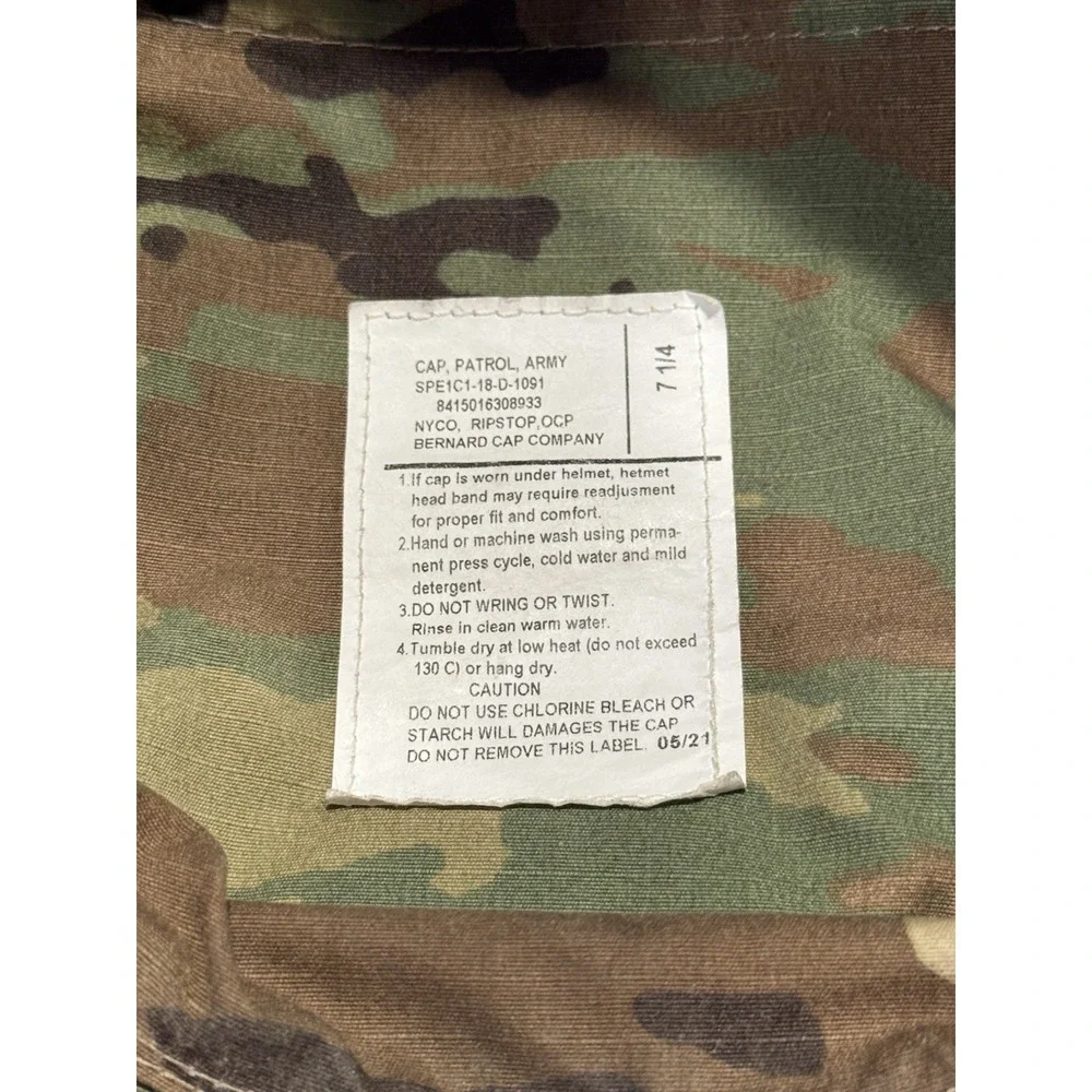 United States Army Hat Cap Camouflage 7 1/4 Fitted SPE1C1-18-D-1091 Bernard Cap